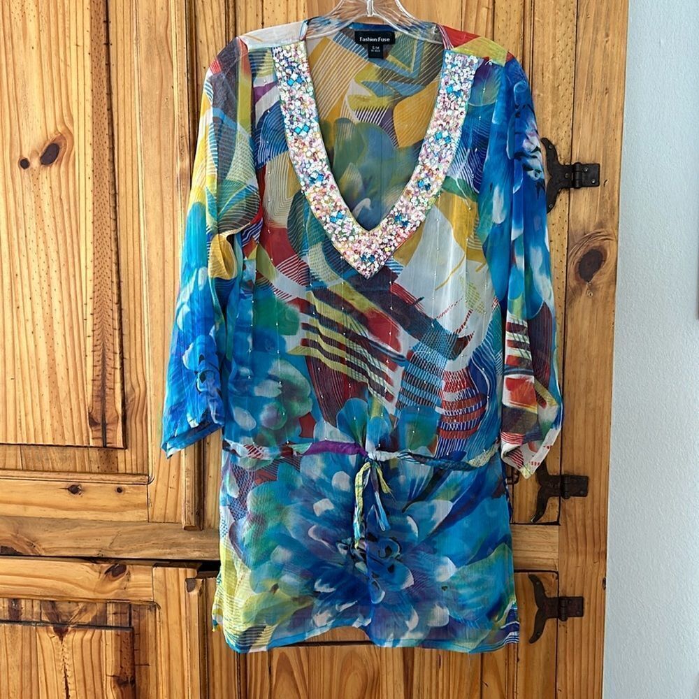 Fashion Fuse Sheer Jewel and Sequin Coverup